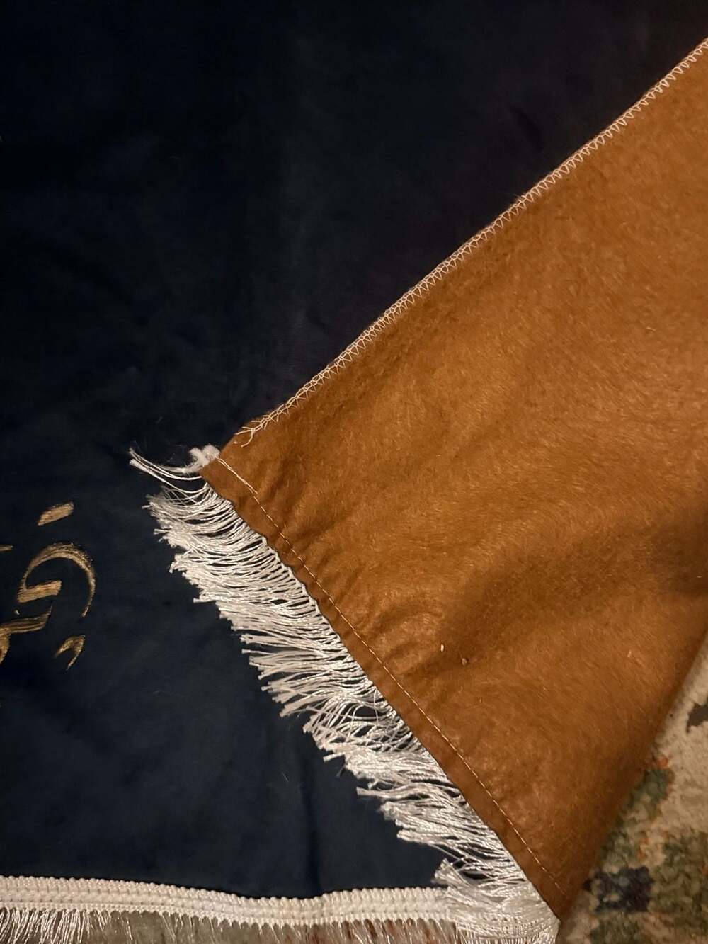 Custom Black Velvet Prayer Mat With Gold Embroidery - Picture 3 of 4